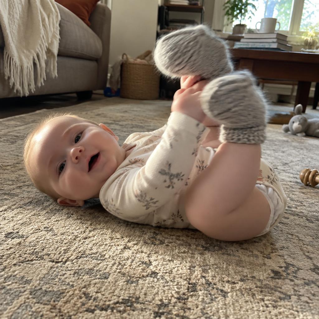 Baby's small feet in soft knit booties